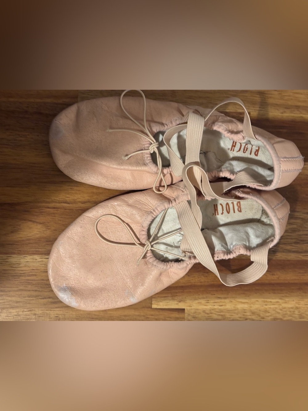 Bloch Leather Ballet Flats in Nude Blush with Cross Straps - Picture 7 of 9